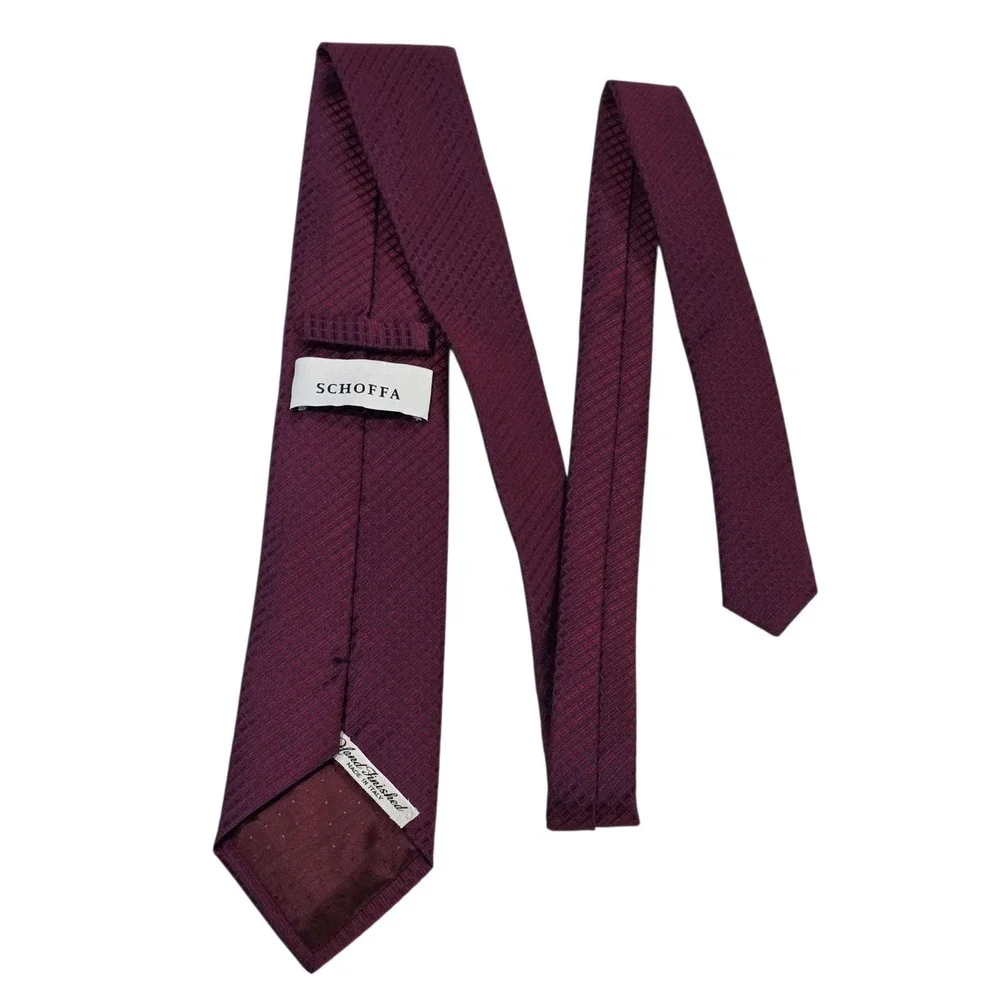SCHOFFA Burgundy Textured‎ Silk Mens Necktie Hand Finished Made in Italy Luxury